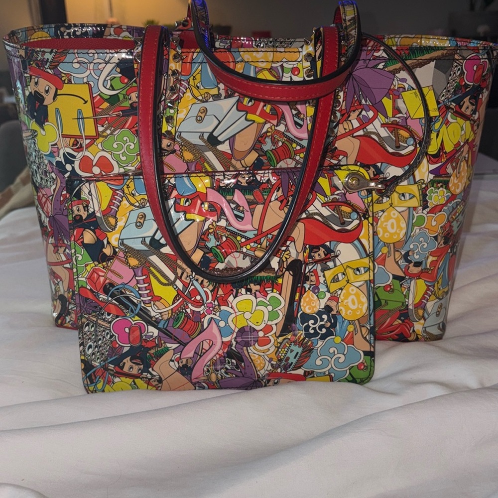 SUPER UNIQUE CHRISTIAN LOUBOUTIN Patent Calfskin Print Cabata Tote- Multicolor - Picture 3 of 17